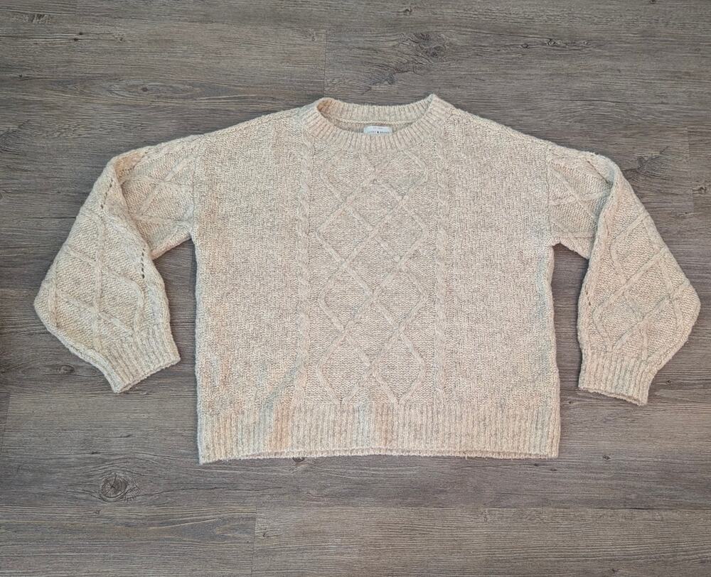 Gorgeous LUCKY BRAND Cable Knit Crewneck Crop Sweater Size MEDIUM